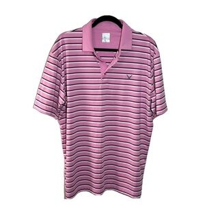 Callaway Opti-Dry Short Sleeve Polo Pink Striped Golf Shirt Size Large